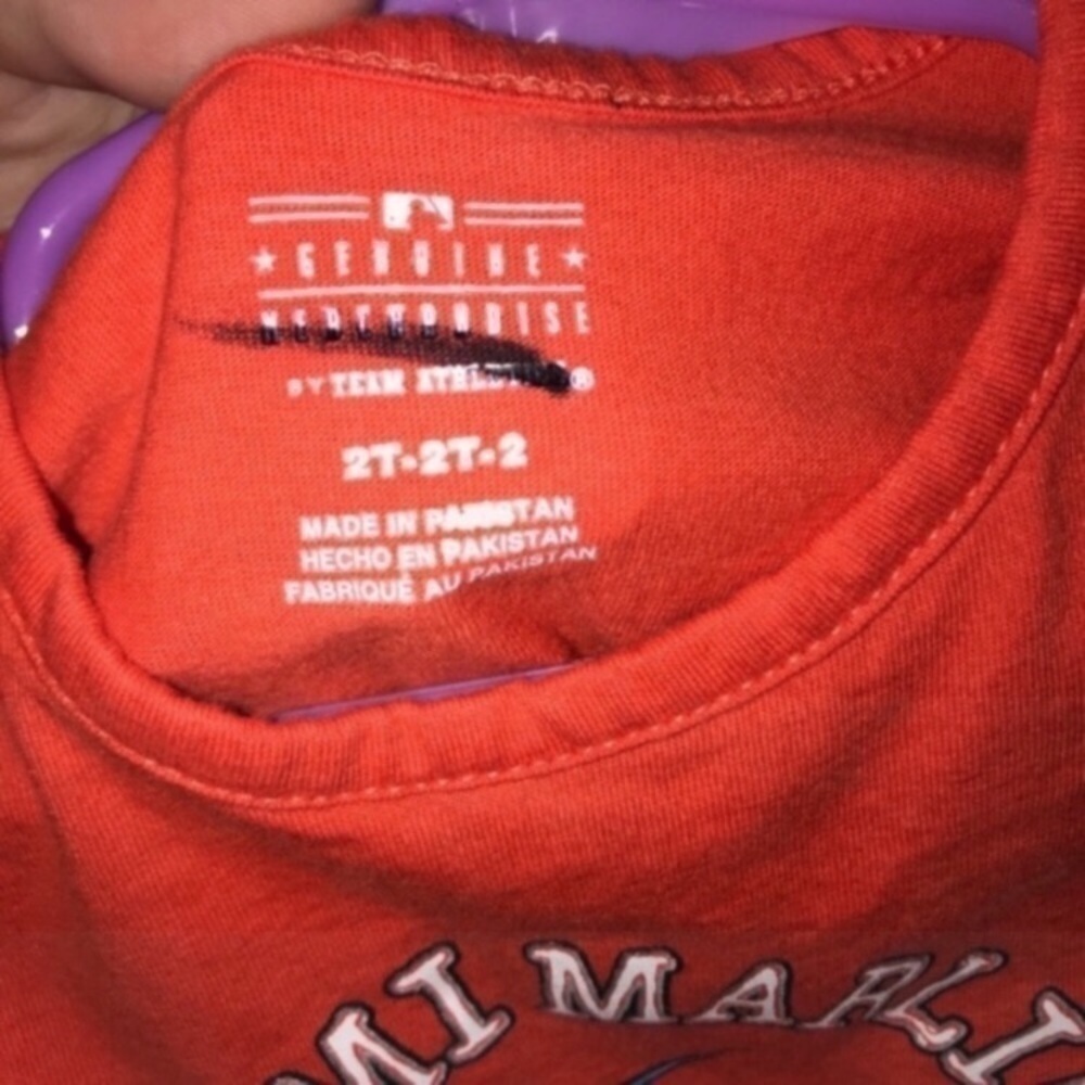 Miami Marlins Girls 2T Tee MLB Baseball Shirt Orange Toddler Top - Picture 3 of 5